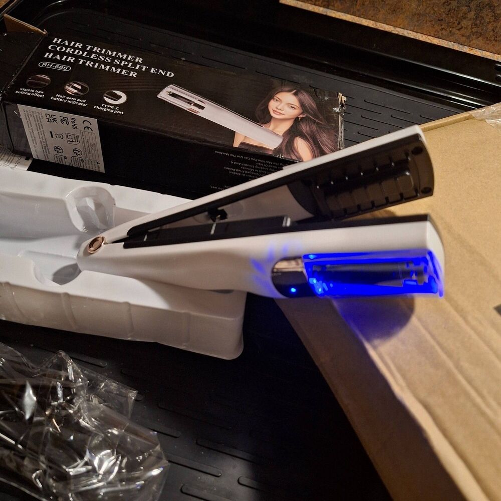 NIB- White Sleek Purse size Hair split end trimmer/Straightener LCD Rechargeable